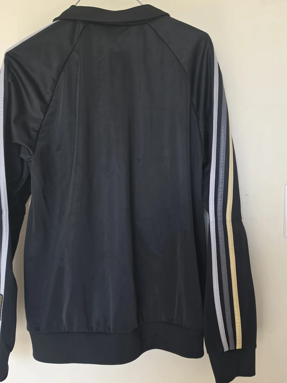 adidas Black Track Jacket with Gold & Gray Stripes Size Small